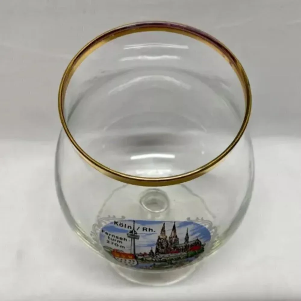 Vintage Koln/Rh. Fernseh Turm 270m City Scene Elegant Goblet Drinking Glass‎ EUC